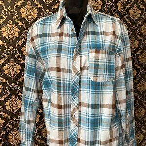Men's Blue and Brown Plaid Shirt